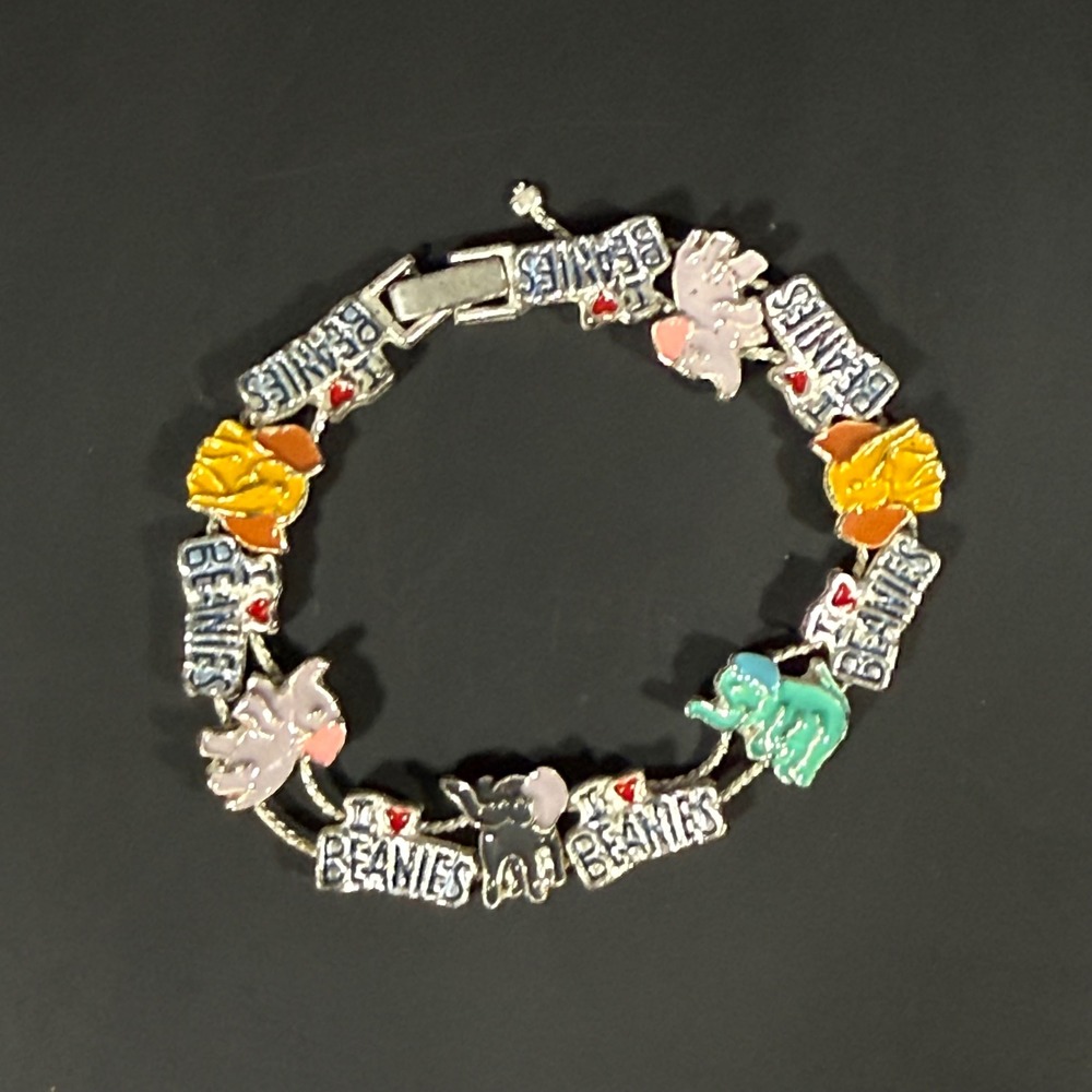 VTG Ty I Love Beanies Babies Elephant Slide Charm Bracelet Silver 90s Y2K